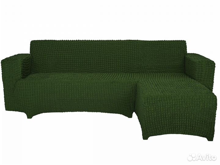 Чехол на угловой диван с оттоманкой справа Зеленый