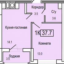 1-к. квартира, 37,7 м², 2/10 эт.