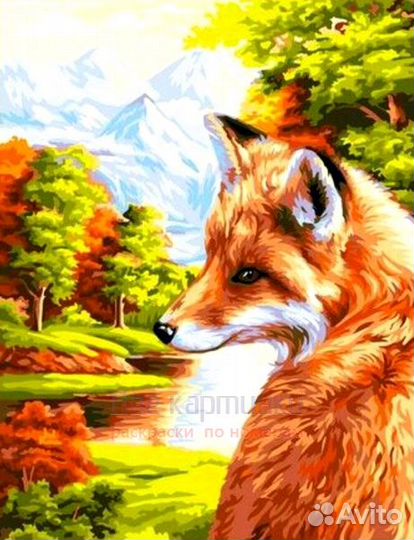 Алмазная мозаика 21x25 Рыжая лиса на фоне желтеюще