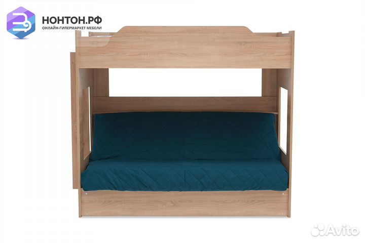 Двухъярусная кровать с диван-кроватью велюр зелены