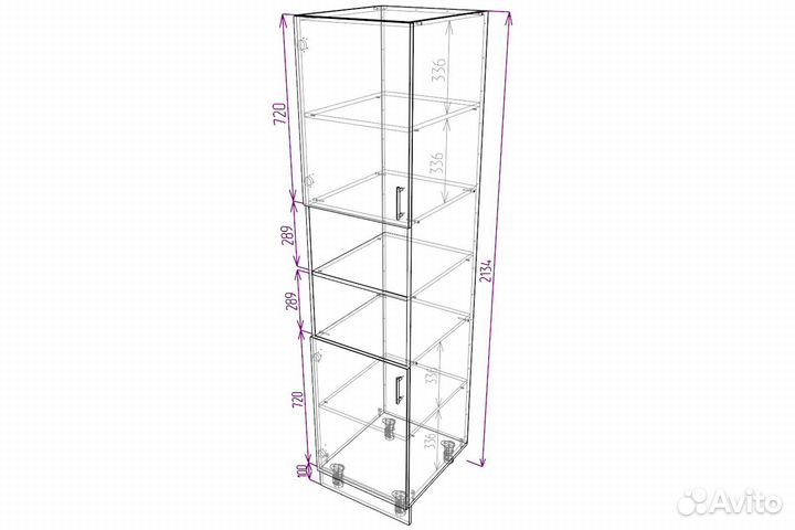 Пенал 2 дверный с полкой (витрина) 