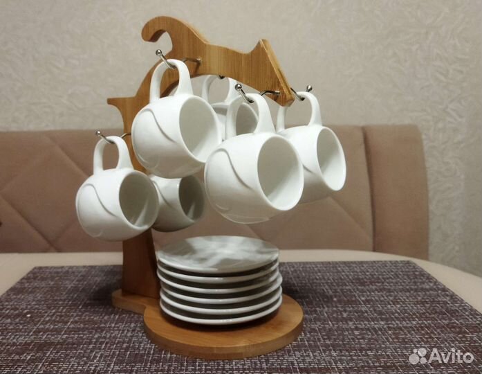 Чайно кофейный набор на бамбуковой подставке