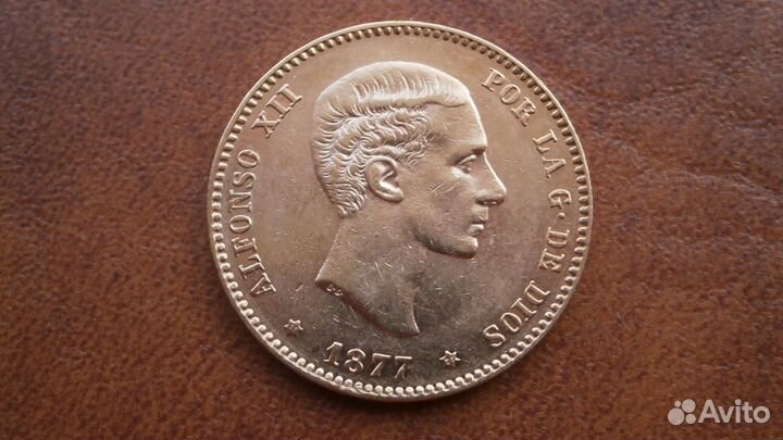 25 песет 1877 год.Испания. золото