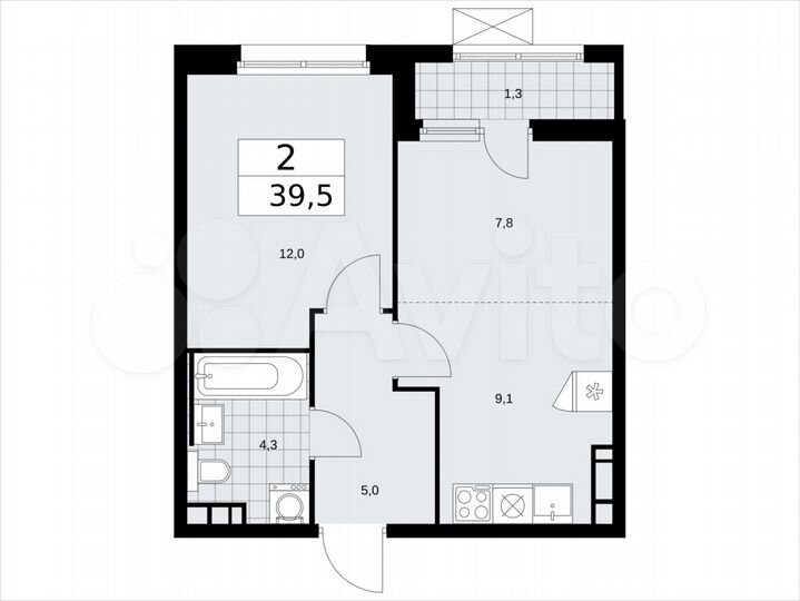 2-к. квартира, 39,5 м², 7/17 эт.