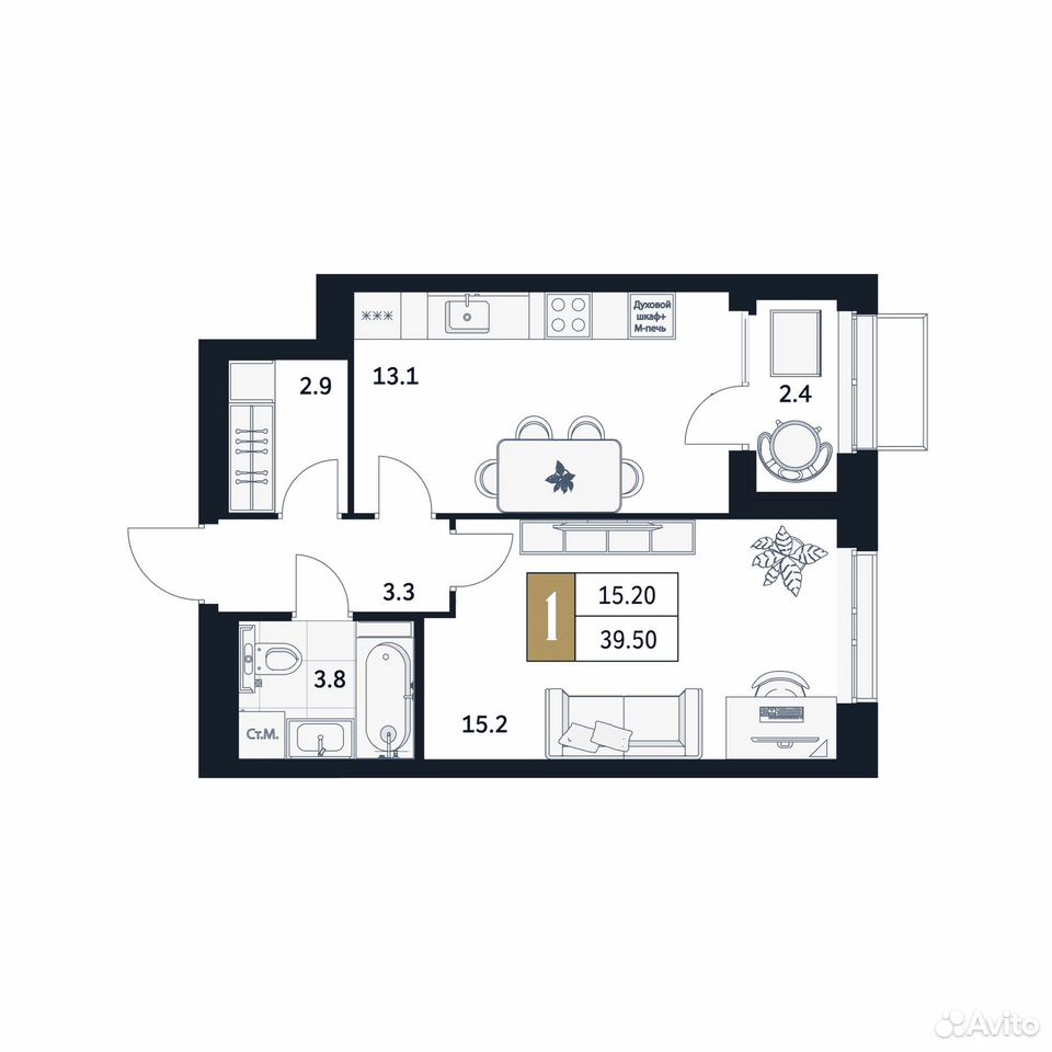 1-к. квартира, 39,5 м², 3/17 эт., Стерлитамак
