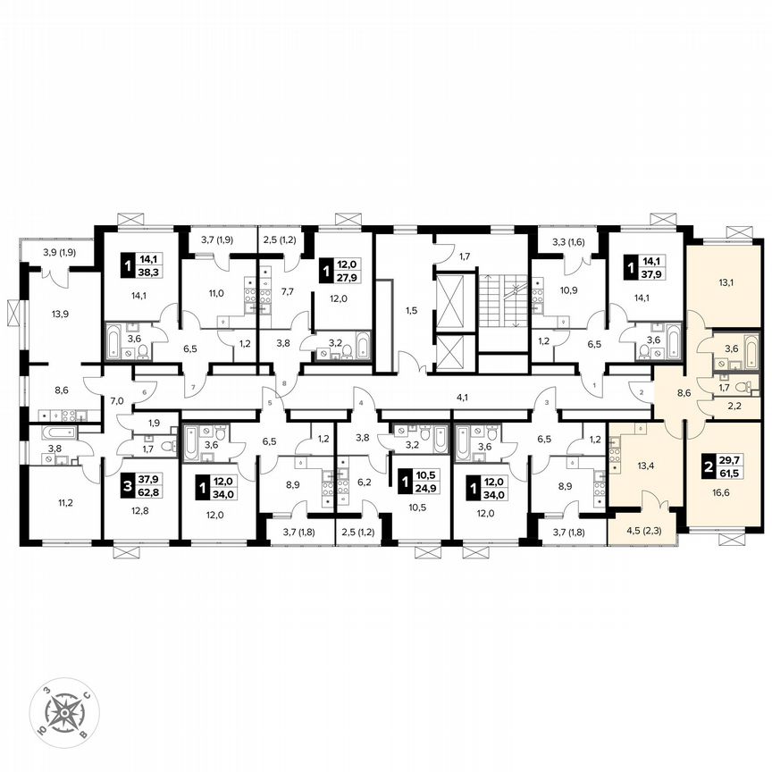 2-к. квартира, 61,5 м², 10/15 эт.