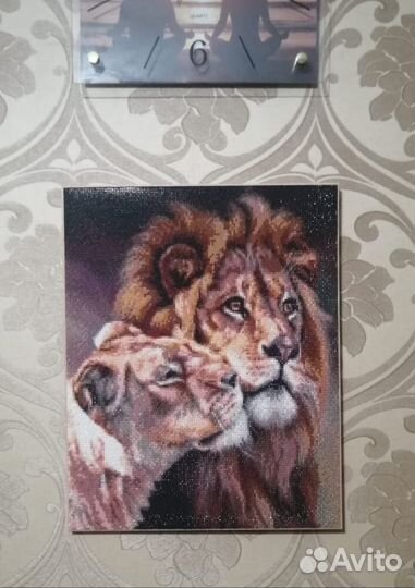 Алмазная мозаика на подрамнике 40*50 Львы Лев