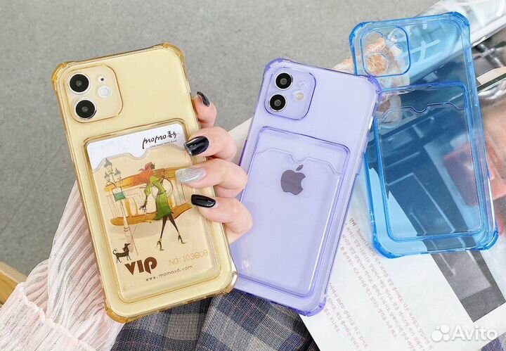 Чехлы на iPhone 11 с карманом под карту цветные