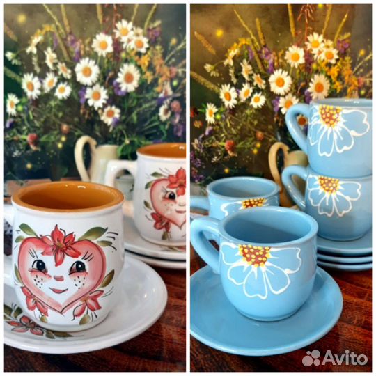 Кружечки с блюдцами, керамика