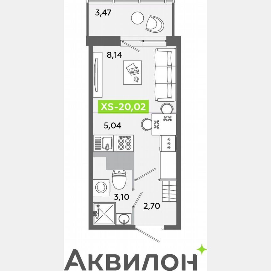 Квартира-студия, 20 м², 3/12 эт.