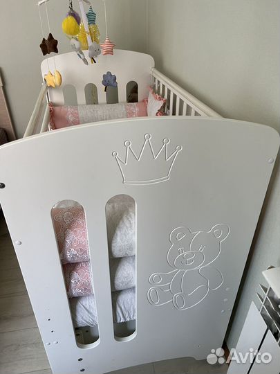 Детская кровать с маятником и ящиком Бортики
