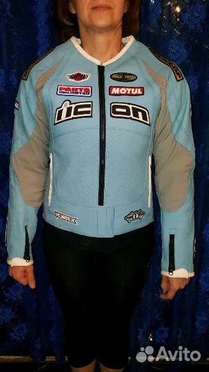 Мотокуртка кожаная Icon blue M