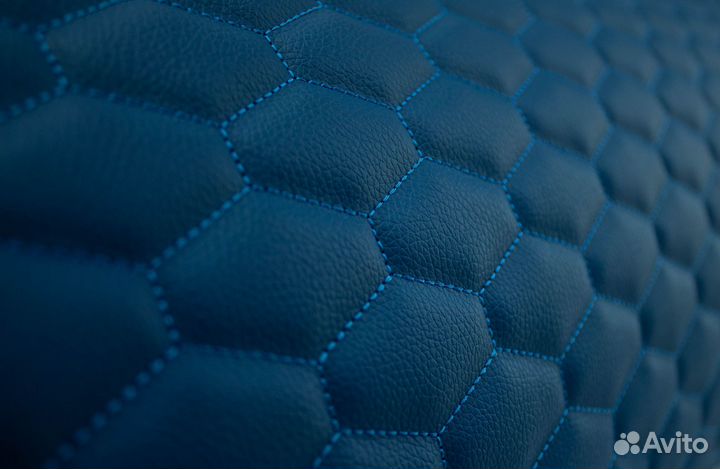 Экокожа стеганая синяя с синими сотами