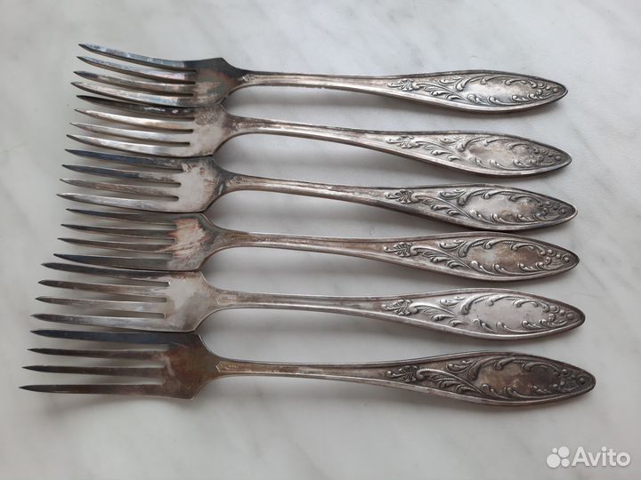 Набор столовых приборов мельхиор, клеймо мнц