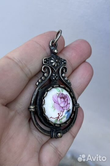 Подвеска мельхиор винтаж времен СССР эмаль