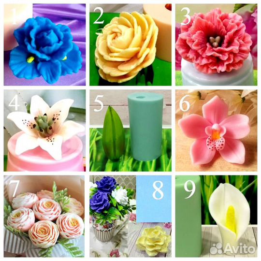 Силиконовые формы цветы разные