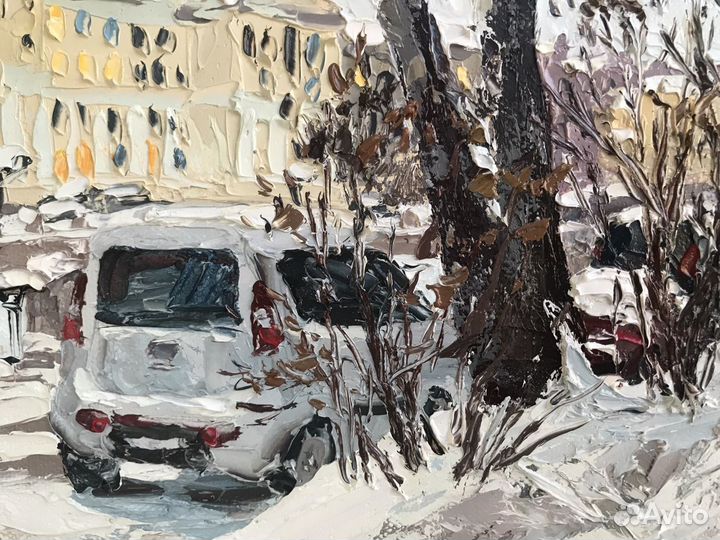 Картина маслом на холсте пейзаж зимний Петербург