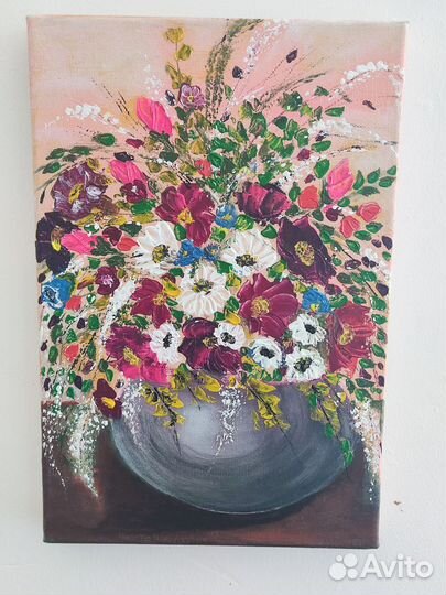 Картина акрилом на холсте букет в вазе