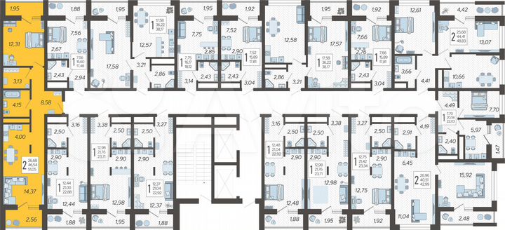 2-к. квартира, 51,1 м², 3/19 эт.