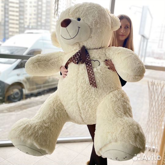 Мишка с бантом белый (180 см)