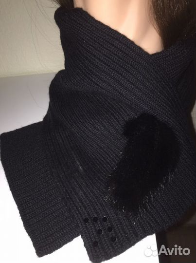 Шапка вязаная и шарф норковый мех