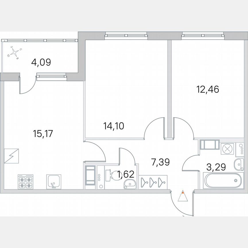 2-к. квартира, 56,1 м², 3/5 эт.