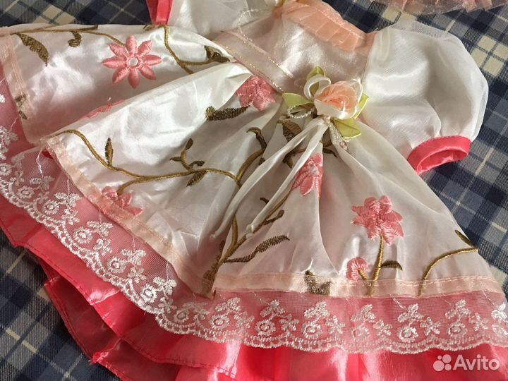 Платье для куклы фарфоровой+шляпка,зонтик