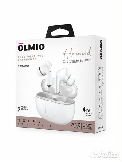 Беспр. наушники olmio TWE-20 ANC+ENC TWS wh