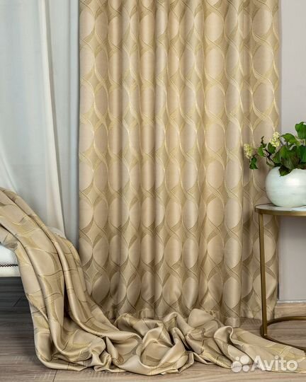 Комплект портьер жаккард Альба Золотой песок шторы