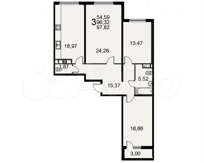 3-к. квартира, 97,8 м², 6/17 эт.