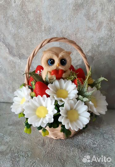 Букет из мыла с совой ко дню учителя