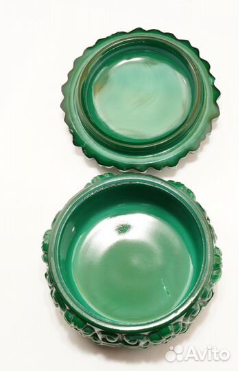 Шкатулка Малахитовое стекло винтаж хризантема Чехо