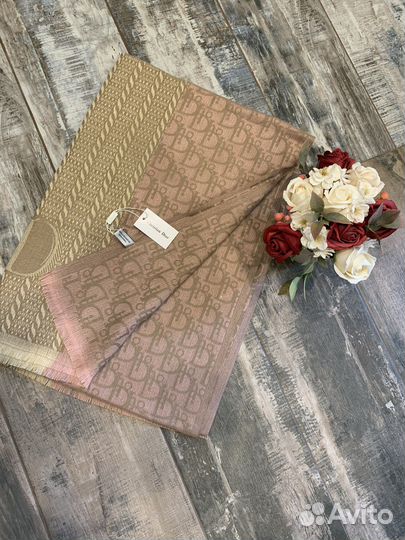 Кашемировый палантин шарф Dior розовый с бежевым