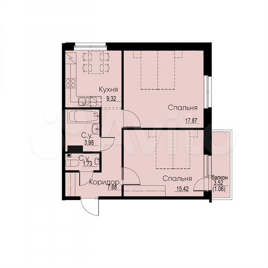 2-к. квартира, 57,1 м², 11/12 эт.