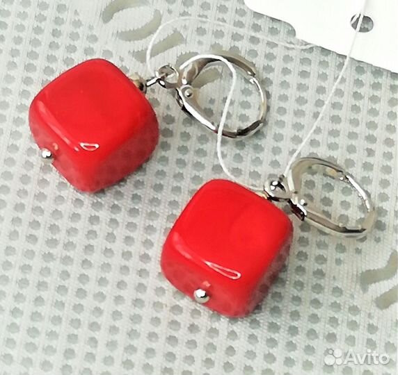 Серьги юв.сплав коралл, варисцит С522