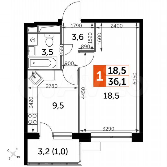 1-к. квартира, 36,1 м², 5/18 эт.
