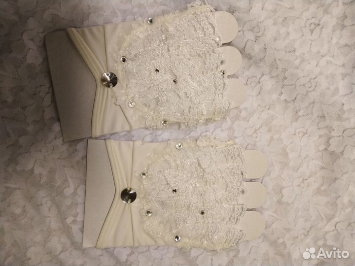 Перчатки-митенки свадебные белые, айвори