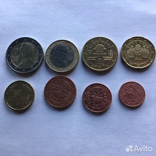 Евро Австрия набор монет3,88евро года разные