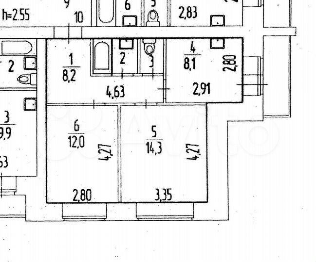 2-к. квартира, 46,7 м², 3/6 эт.