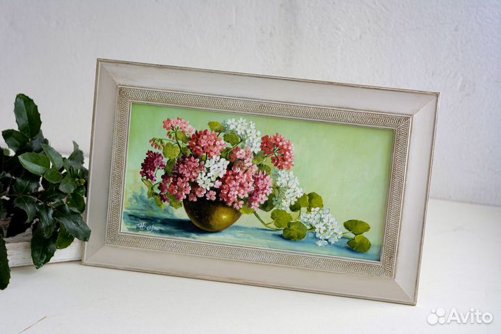 Картины маслом герань подснежники желтые розы