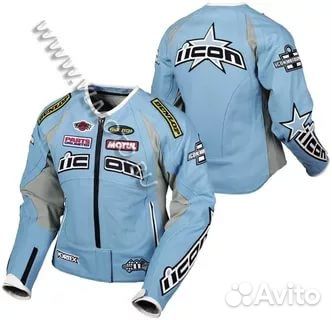 Мотокуртка кожаная Icon blue M