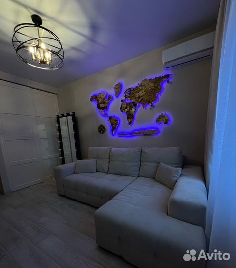 Карта мира с подсветкой на стену