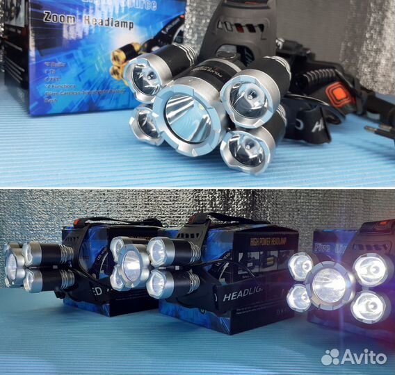 Охотничий 5 ламповый налобный фонарь прожектор