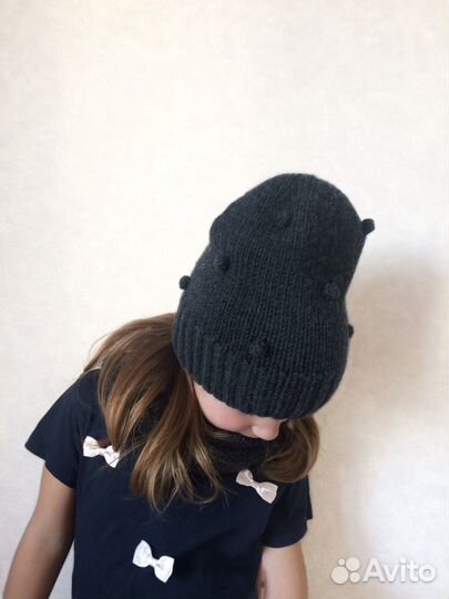 Шапка с горошками и снуд. 100 мериносовая шерсть