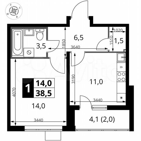 1-к. квартира, 38,5 м², 17/24 эт.