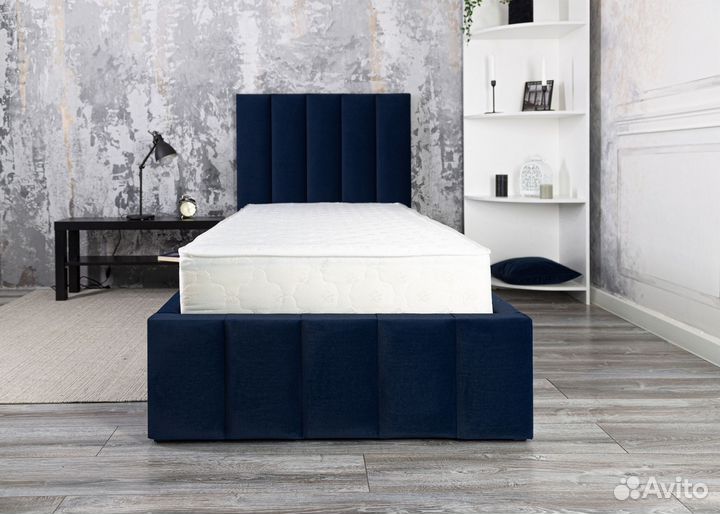 Кровать 80х200 синий велюр Богема