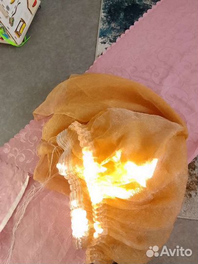 Комплект шторы и тюль бу персик розовый лиловый