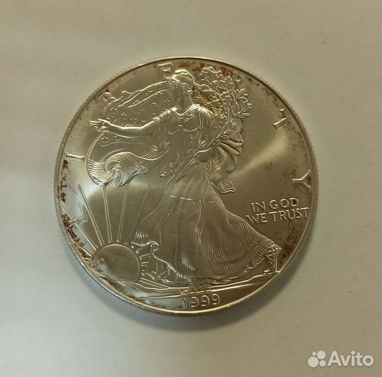 США 1 доллар 1999 Серебро 999 Унция UNC Отличный