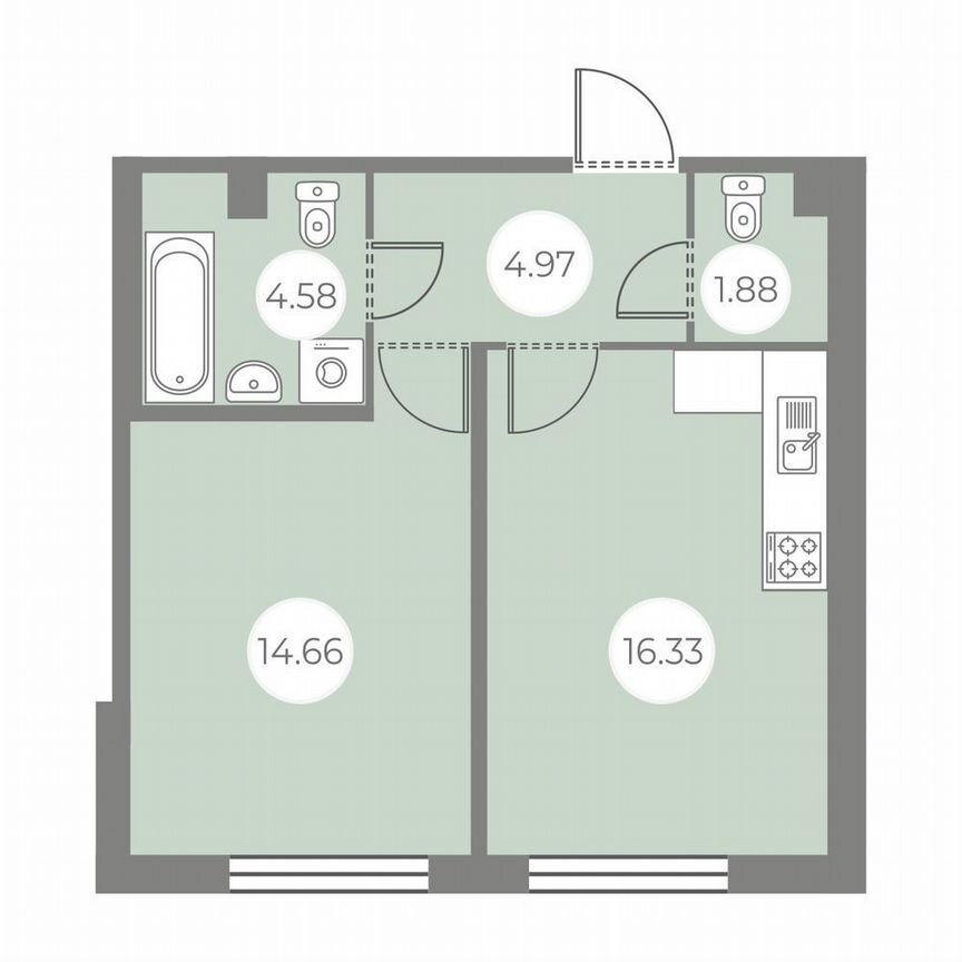 1-к. квартира, 42,4 м², 1/7 эт.