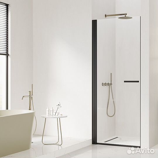 Душевая дверь Ulitka Colibri стекло прозрачное 80х195 см профиль черный 6 мм распашная